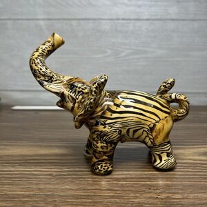 LaVie Ceramic Elephant Figurine Mixed Animal Print Zebra Leopard‎ Safari Decor